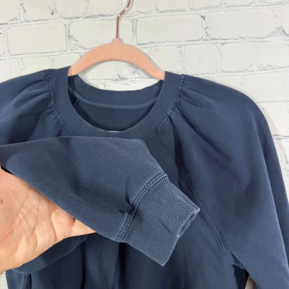 Lululemon LA Puff Sleeve Cropped Sweatshirt Size 4 Navy Athleisure Pullover